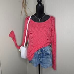 Pink open knit long sleeve